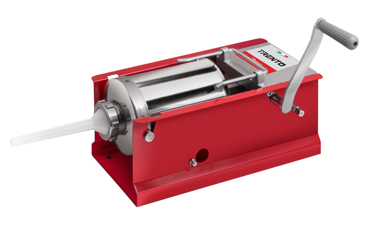 Trento Red Manual Sausage Stuffer with 7 lb / 3 kg Capacity – 2-Speed Horizontal Gear Drive
