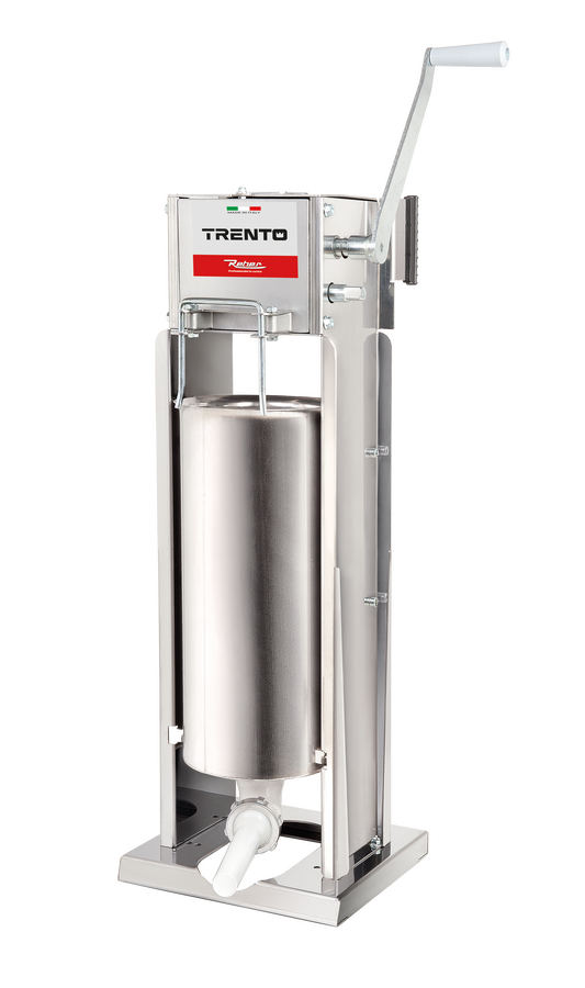 Trento Stainless Steel Manual Sausage Stuffer with 33 lb / 15 kg Capacity – 2-Speed Vertical and Horizontal Gear Drive