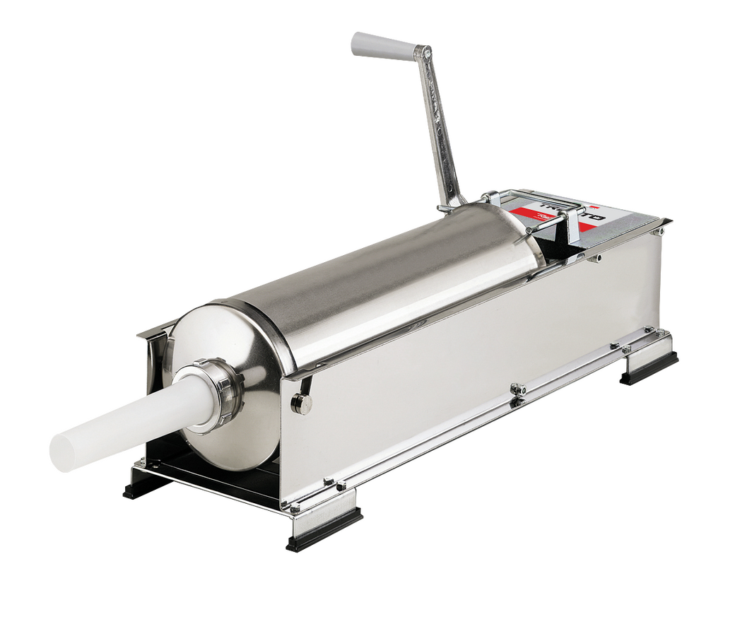 Trento Stainless Steel Manual Sausage Stuffer with 22 lb / 10 kg Capacity – 2-Speed Horizontal Gear Drive