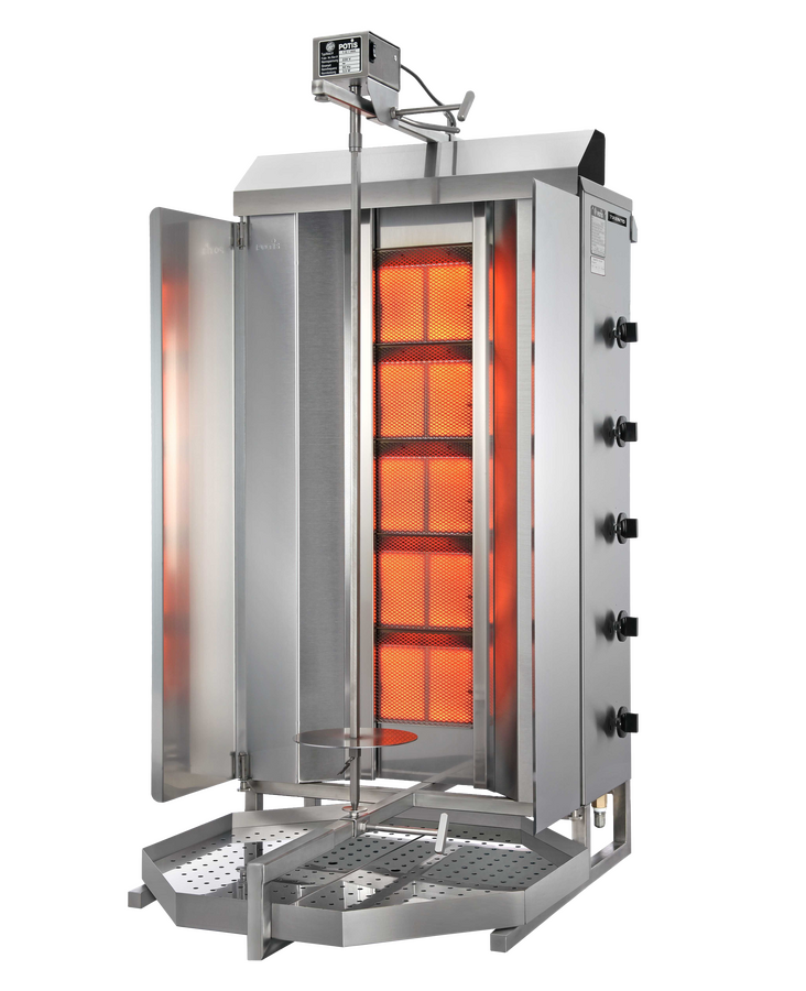 Potis MU-GD5 265 lb (120 kg) Natural Gas Gyro / Shawarma / Doner Grill / Vertical Broiler with 5 Burners | Trento – 47,500 BTU