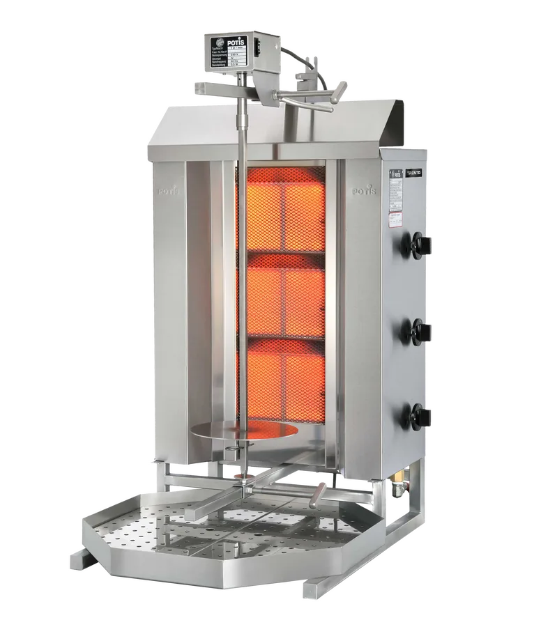 Potis MU-GD3 88 lb (40 kg) Natural Gas Gyro / Shawarma / Doner Grill / Vertical Broiler with 3 Burners | Trento – 28,500 BTU