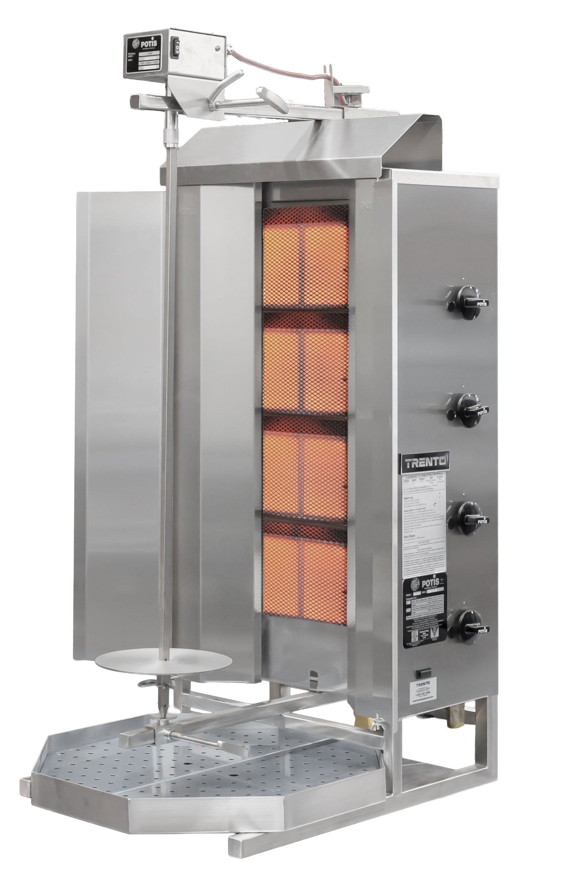 Potis MU GD4 70 kg Natural Gas Doner Kebab Machine / Vertical Broiler with 4 Burners | Trento – 38,000 BTU