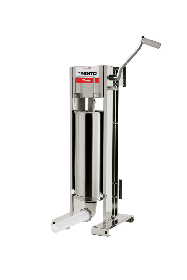 Trento Stainless Steel Manual Sausage Stuffer with 18 lb / 8 kg Capacity – 2-Speed Vertical and Horizontal Gear Drive